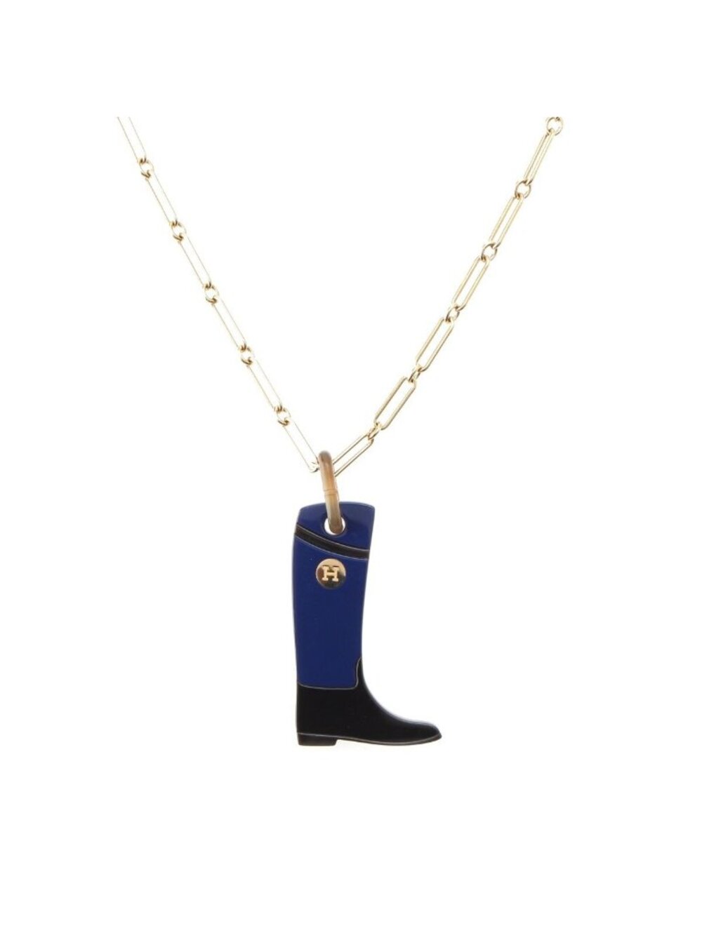 Hermes Cavaliere Buffalo Horn Lacquer GM Boots Motif Necklace Navy Blue